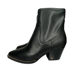 NEW Coach Black Pell Leather Heeled Stud Boots 9.5